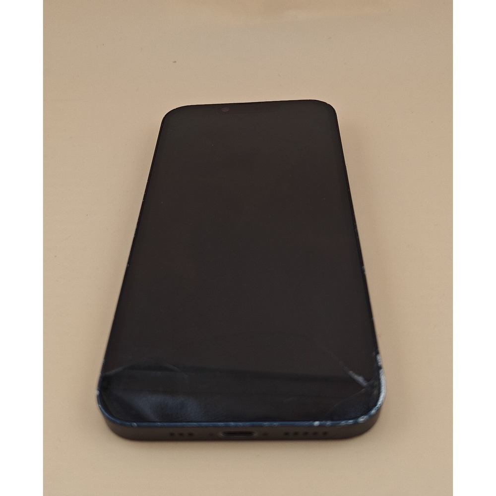 iPhone 15 Black For Parts Cracked Front Back Powers On Unknown Carrier Phone